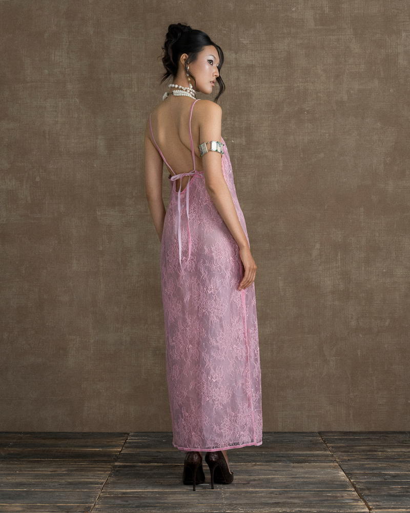 STRAWBERRY PINK MADEMOISELLER LACE SLIP DRESS
