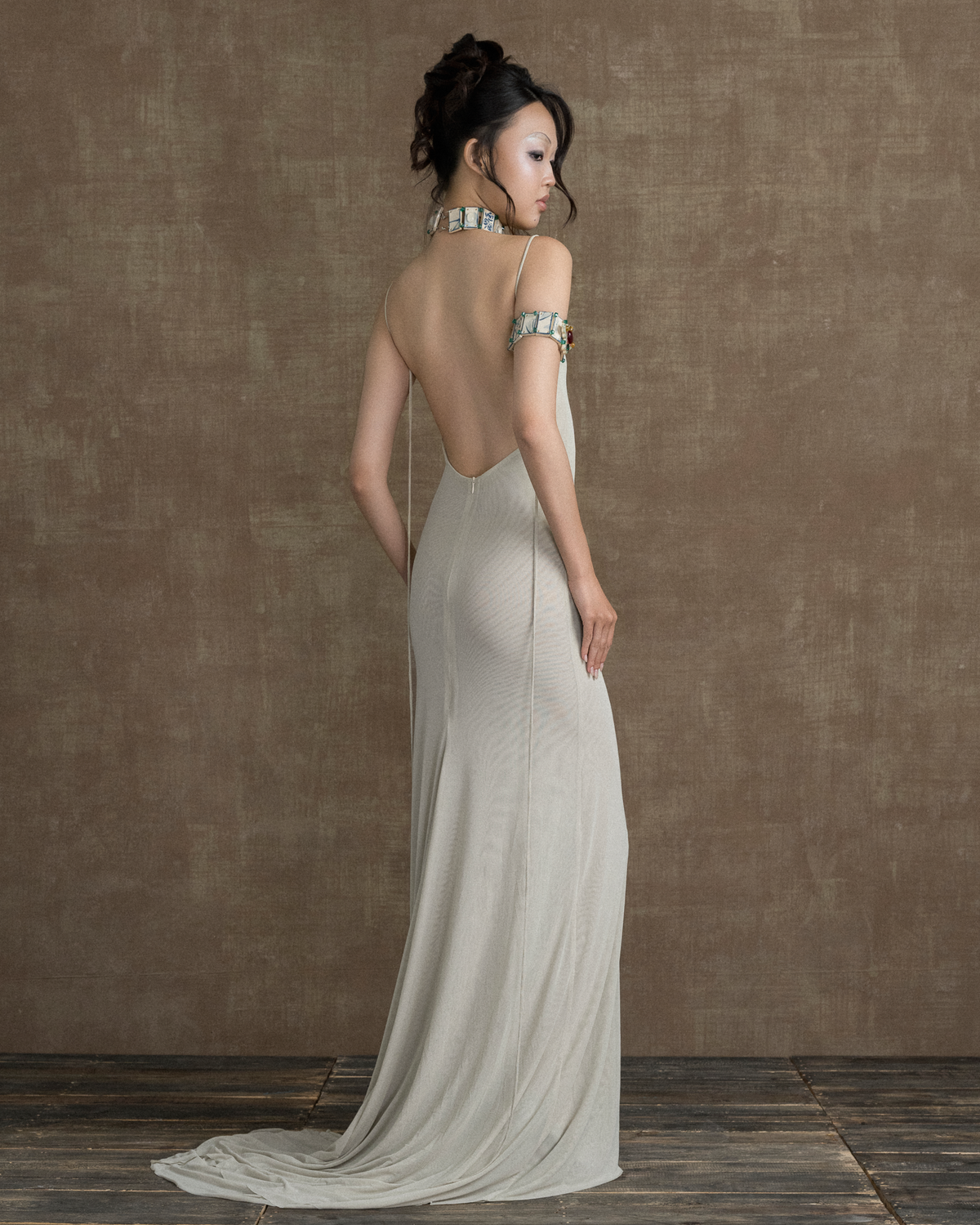 BEIGE LA PRIERE SHEER GOWN