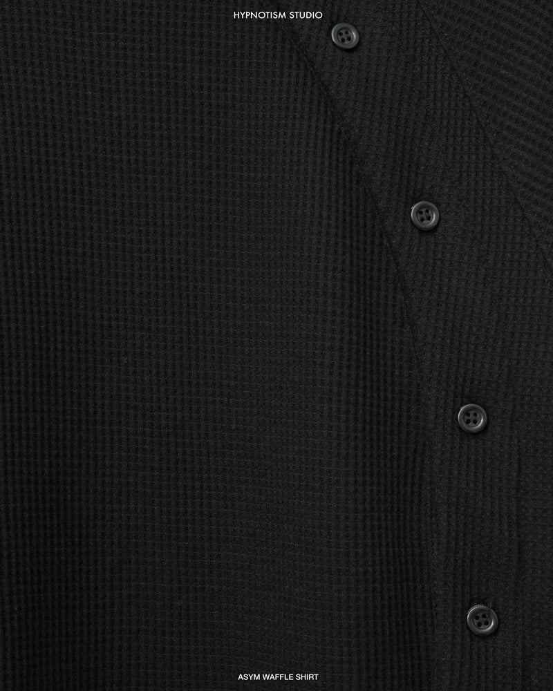 BLACK ASYM WAFFLE SHIRT