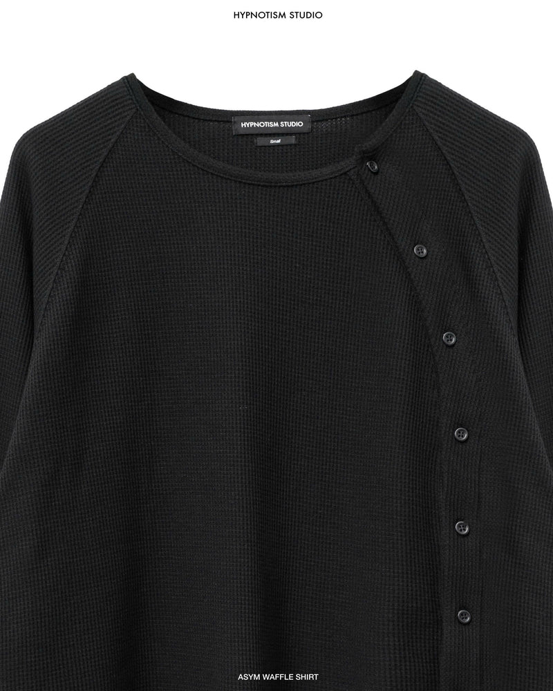 BLACK ASYM WAFFLE SHIRT