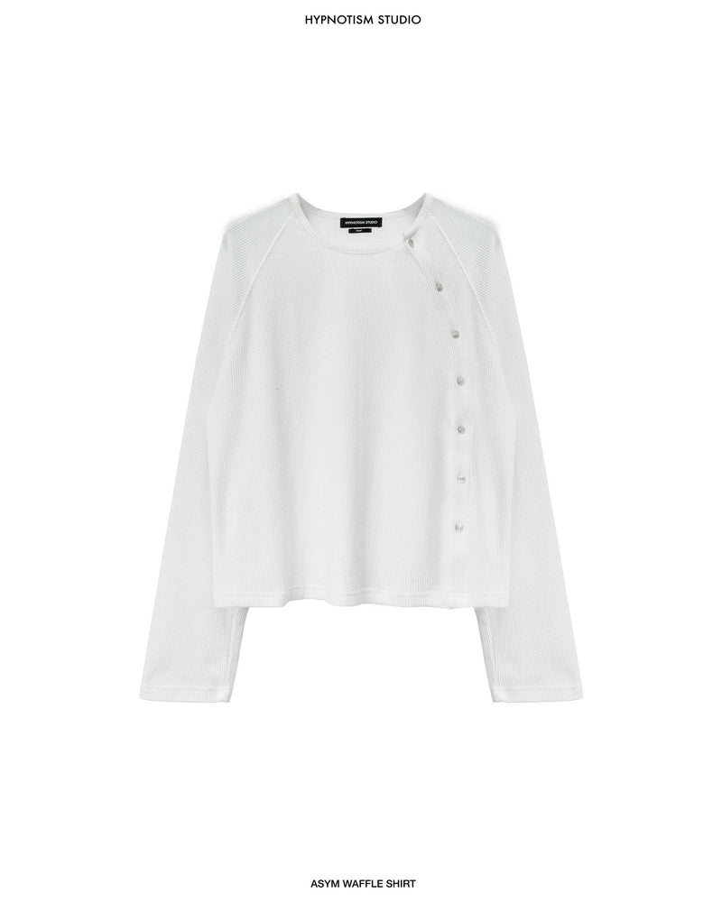 WHITE ASYM WAFFLE SHIRT