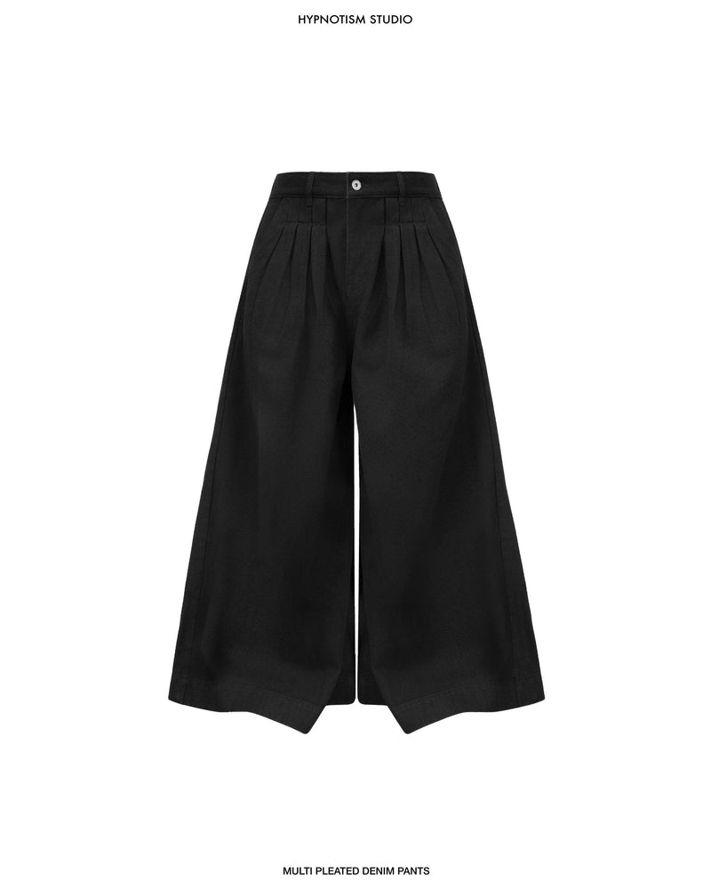 MULTI-PLEATED DENIM PANTS