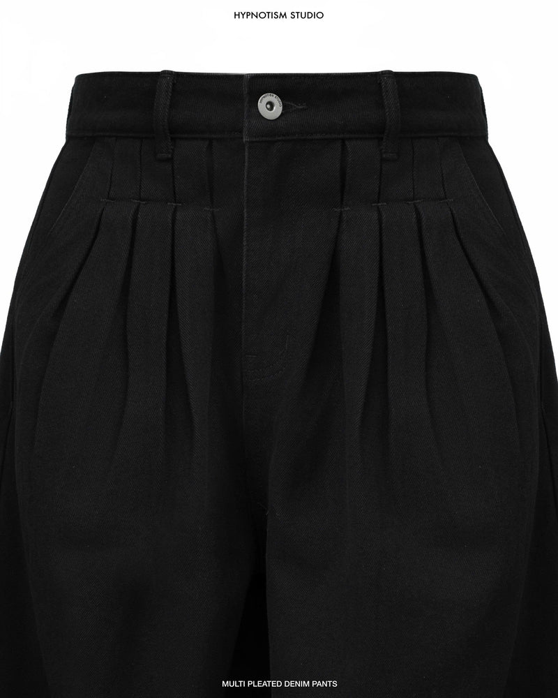 MULTI-PLEATED DENIM PANTS