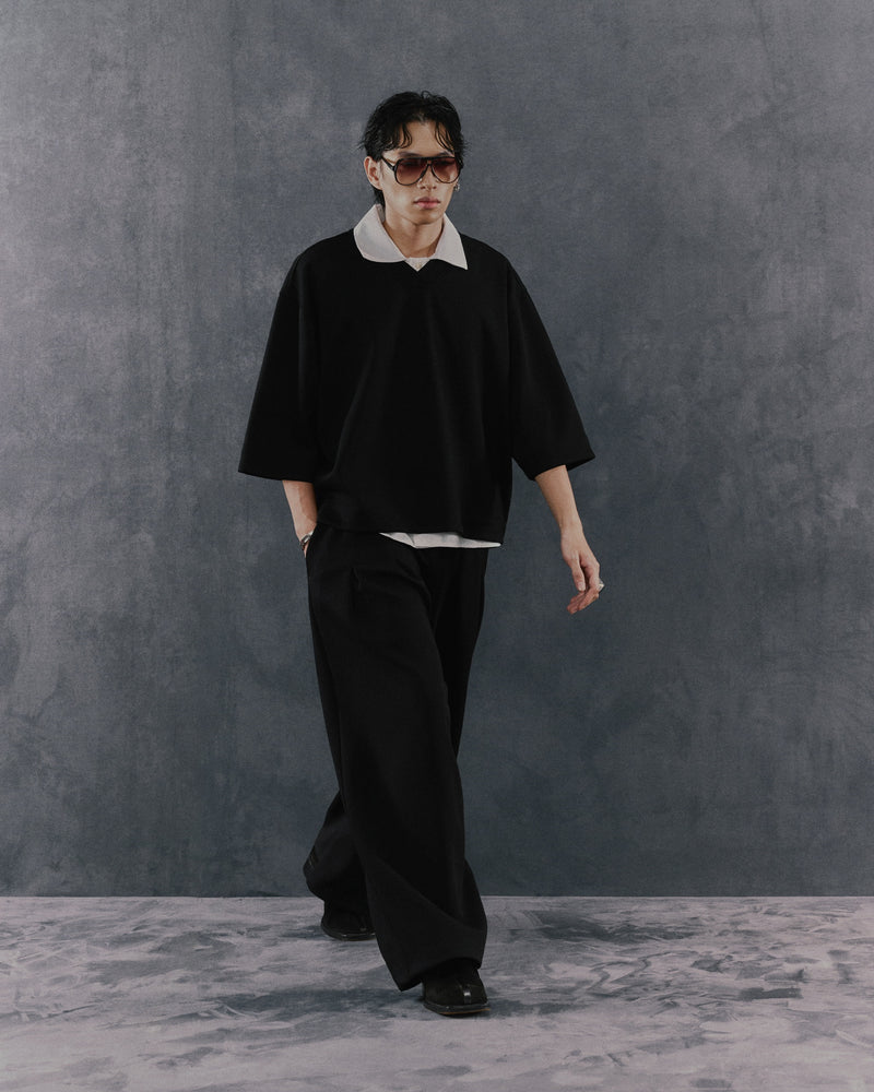 BLACK PLEATED SWEAT PANTS