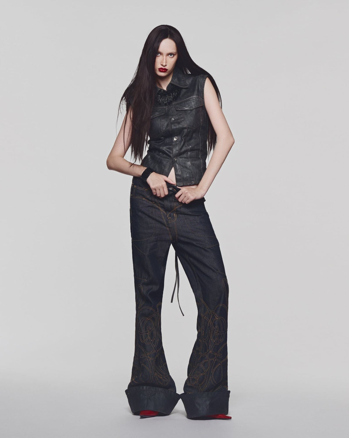 AGED FOLDOVER FLARE JEANS