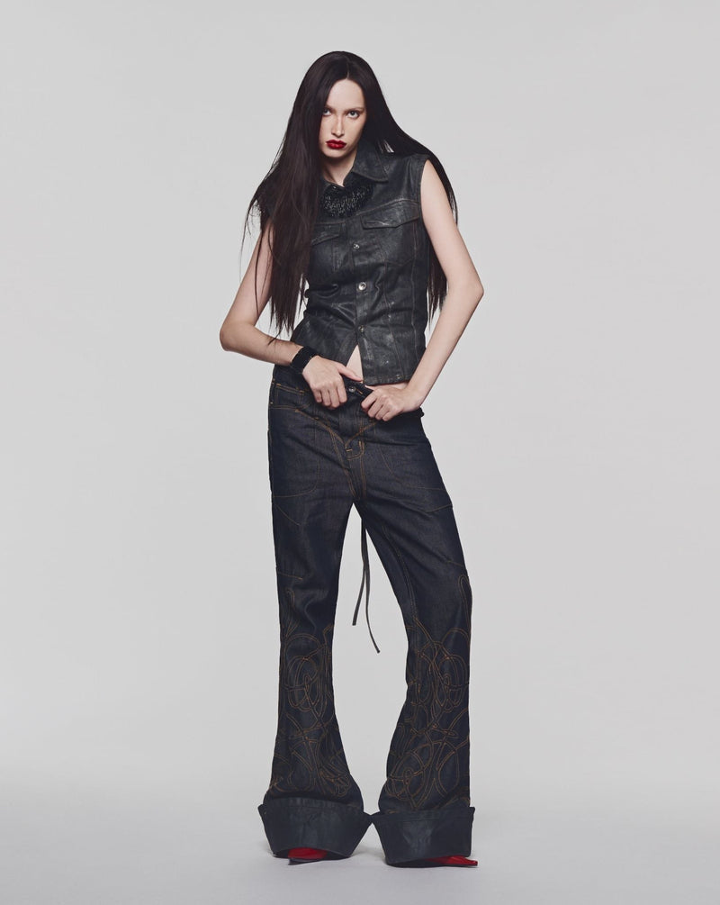 AGED FOLDOVER FLARE JEANS