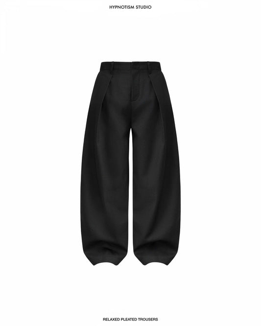 BLACK RELAXED PLEATED TROUSERS