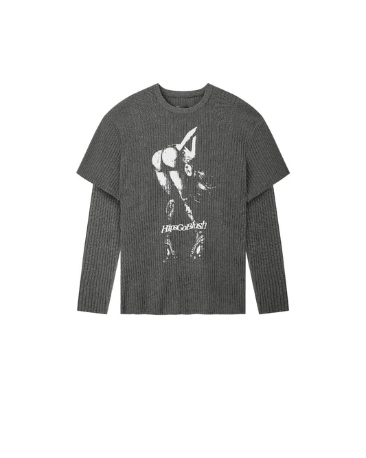HIPSIDE DOUBLE SLEEVE KNIT TEE