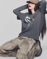 HIPSIDE DOUBLE SLEEVE KNIT TEE