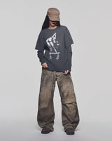 HIPSIDE DOUBLE SLEEVE KNIT TEE