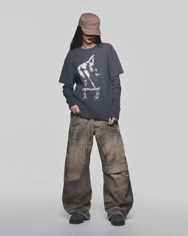 HIPSIDE DOUBLE SLEEVE KNIT TEE