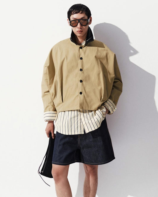 BEIGE BATWING COLLAR JACKET