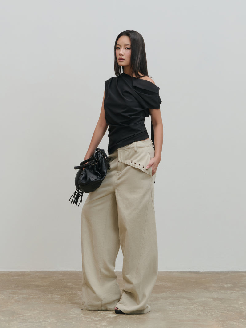PANTS:02 - PANELED PANTS - BEIGE