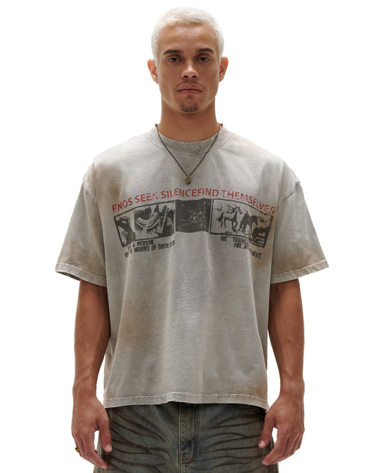 “FNOS” - TWG44 - WASHED PRINTED TEE – DUST IVORY