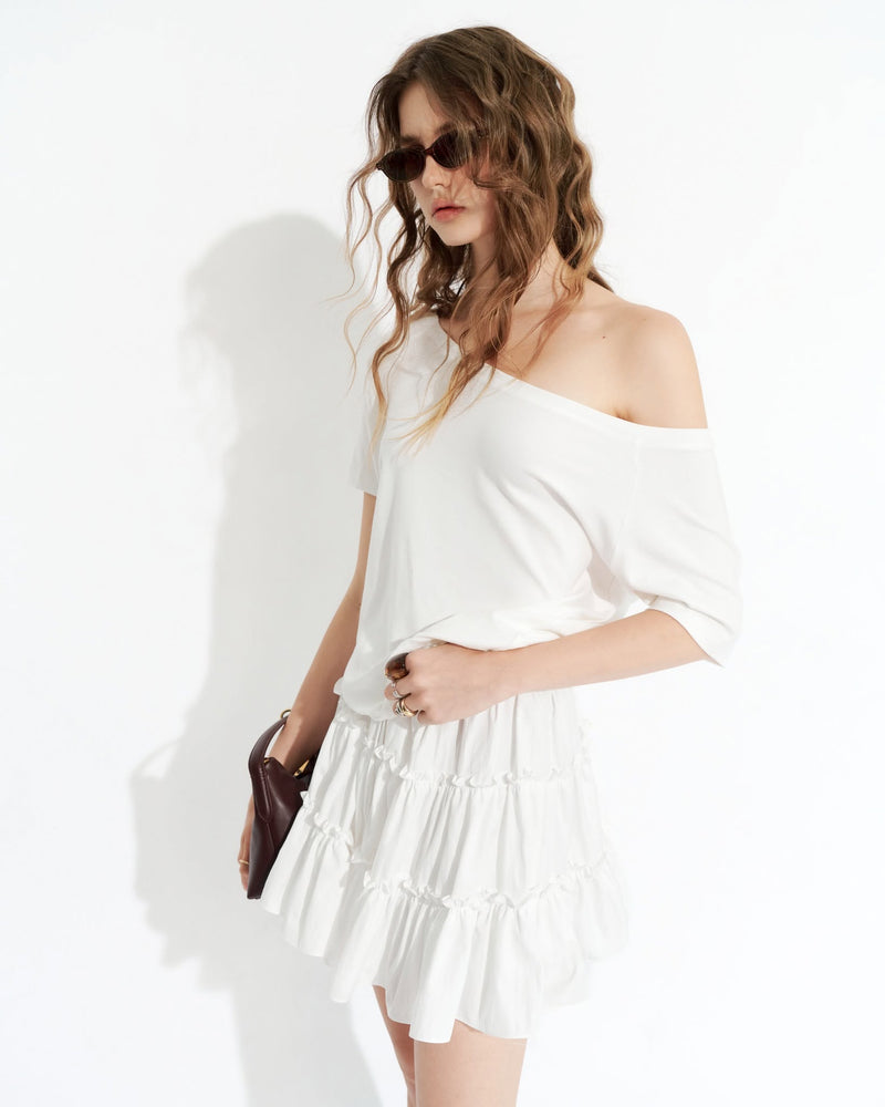 WHITE BOAT NECK JERSEY TOP