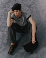 GREY STRIPED CRUDE TROUSERS