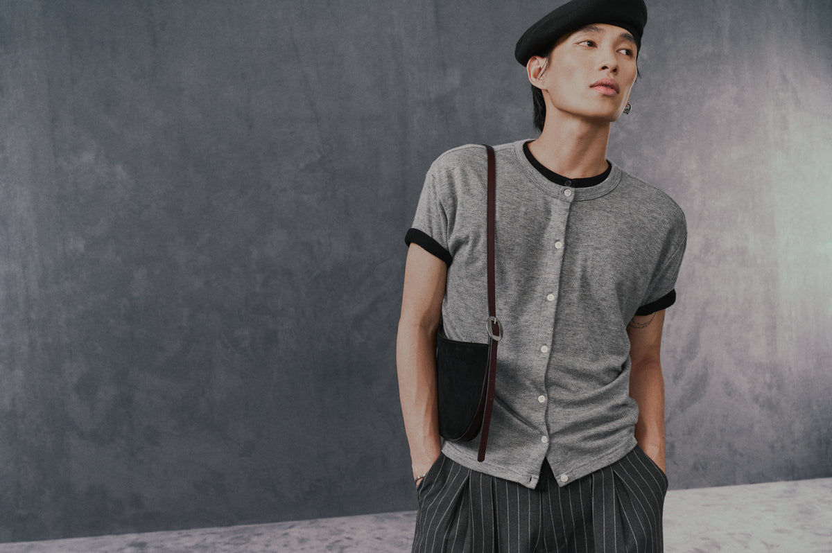 GREY STRIPED CRUDE TROUSERS