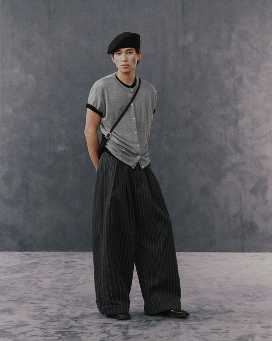 GREY STRIPED CRUDE TROUSERS