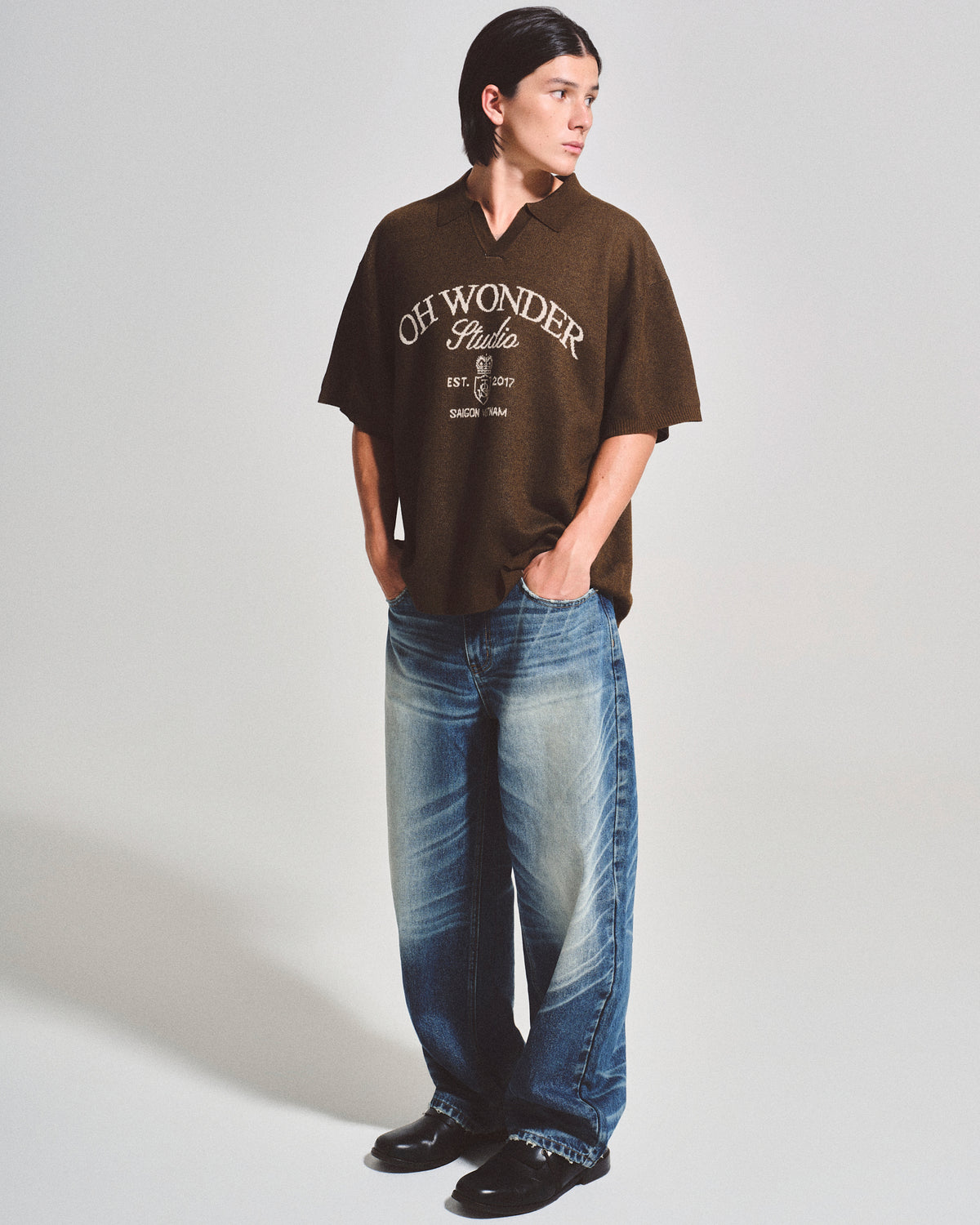 OWST COLLAR KNITTED TEE - BROWN