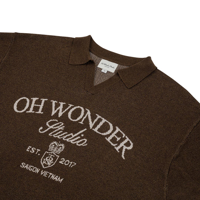 OWST COLLAR KNITTED TEE - BROWN