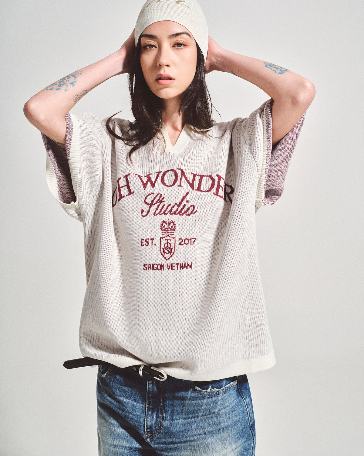 OWST COLLAR KNITTED TEE - CREAM