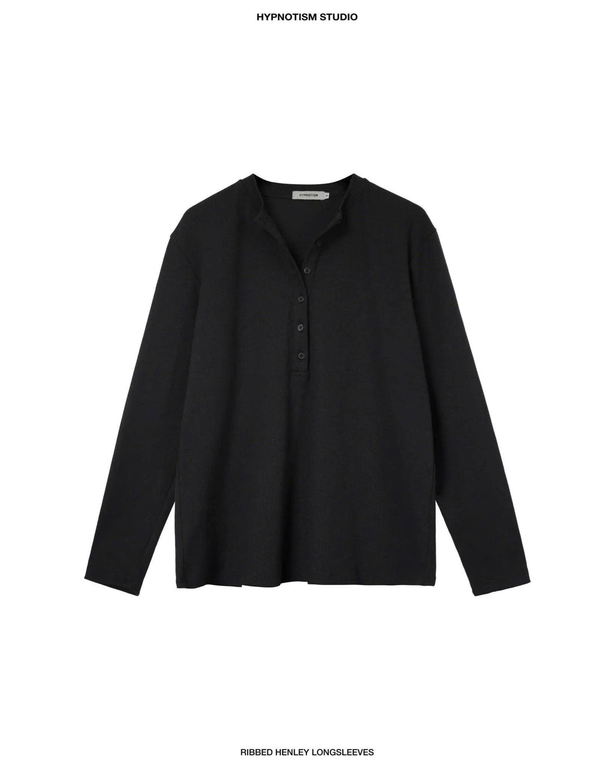 BLACK RIBBED HENLEY TOP	