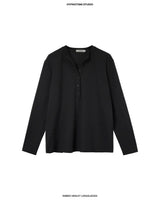 BLACK RIBBED HENLEY TOP	