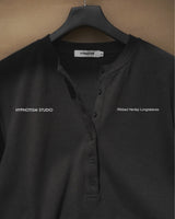 BLACK RIBBED HENLEY TOP	