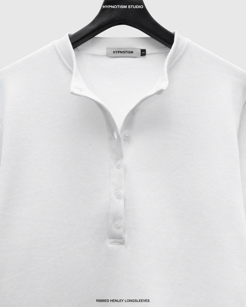 WHITE RIBBED HENLEY TOP