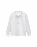 WHITE RIBBED HENLEY TOP