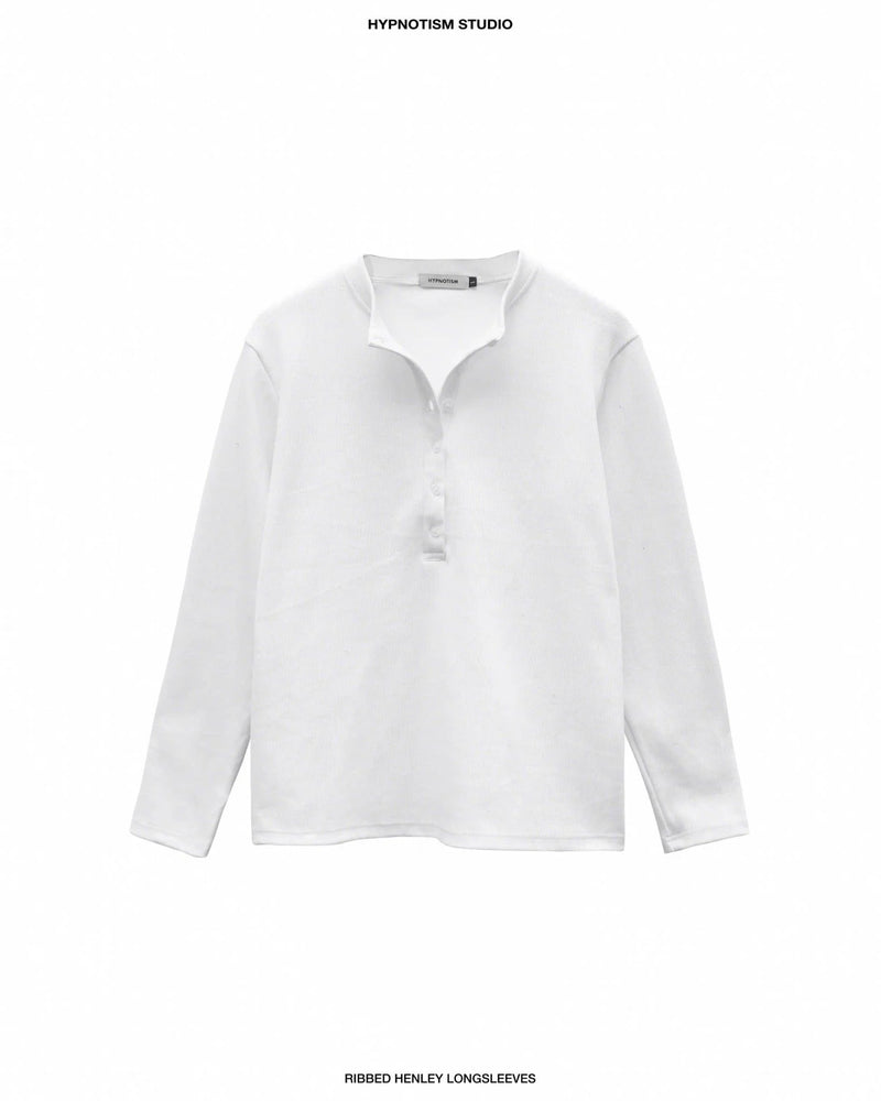 WHITE RIBBED HENLEY TOP