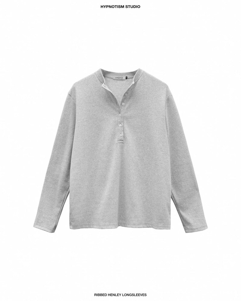 GRAY RIBBED HENLEY TOP
