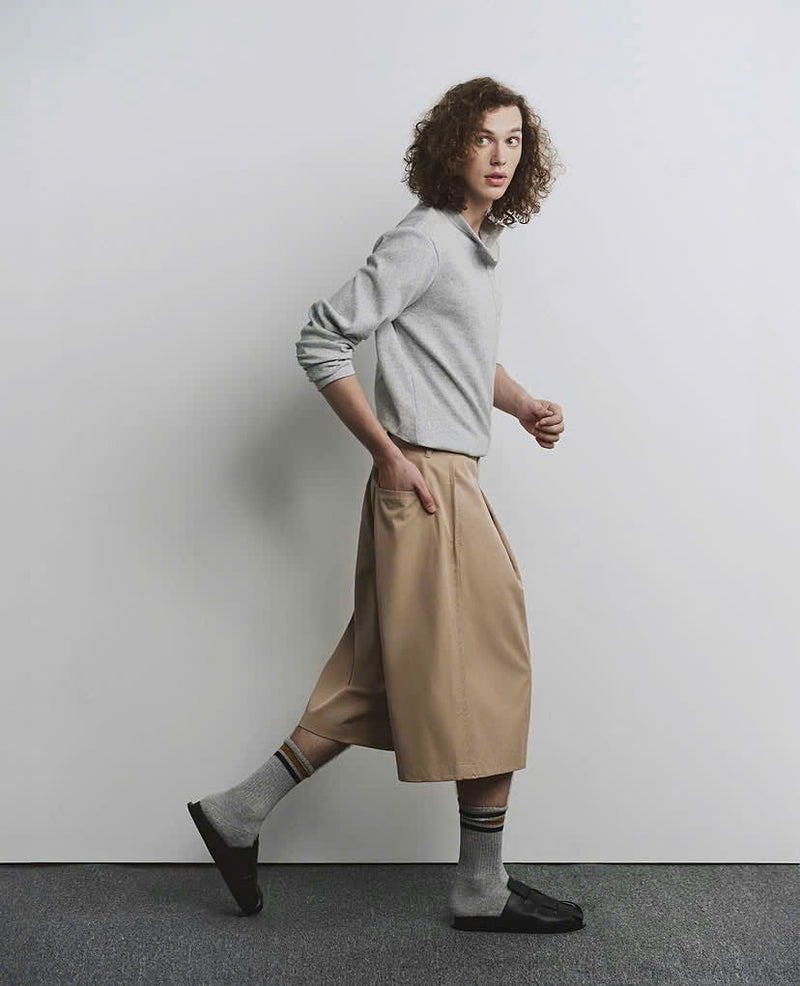 GRAY RIBBED HENLEY TOP