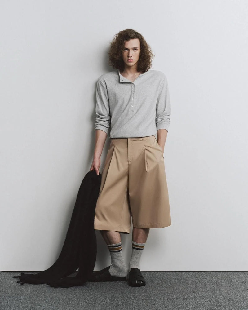 GRAY RIBBED HENLEY TOP