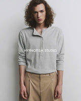 GRAY RIBBED HENLEY TOP