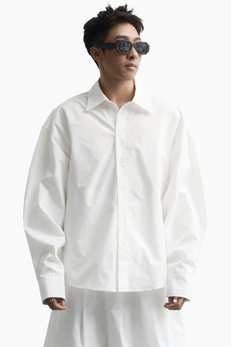 WHITE CURVY SLEEVES SHIRT