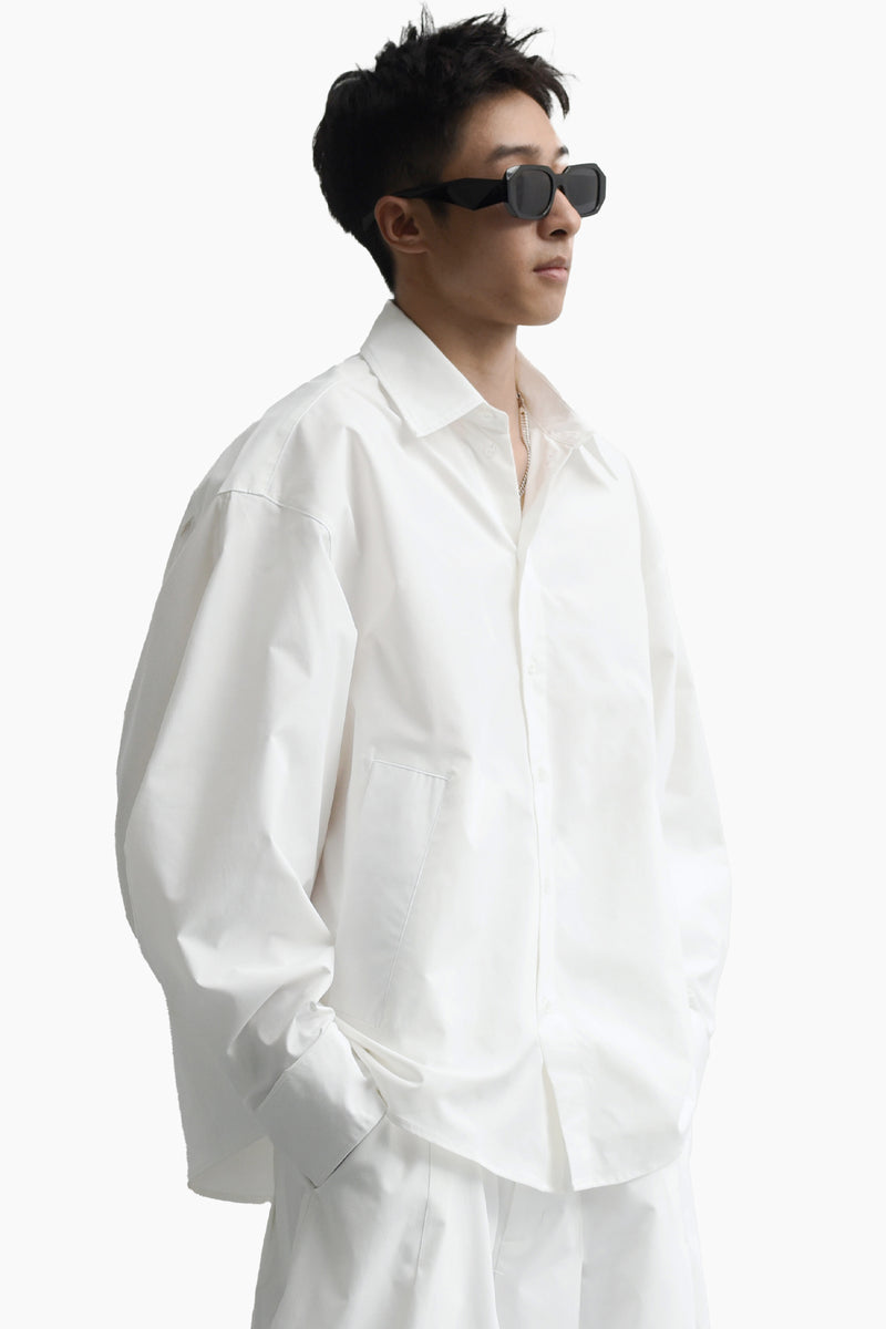 WHITE CURVY SLEEVES SHIRT