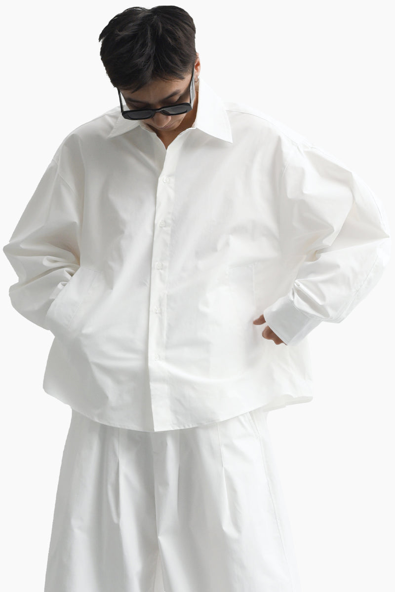 WHITE CURVY SLEEVES SHIRT