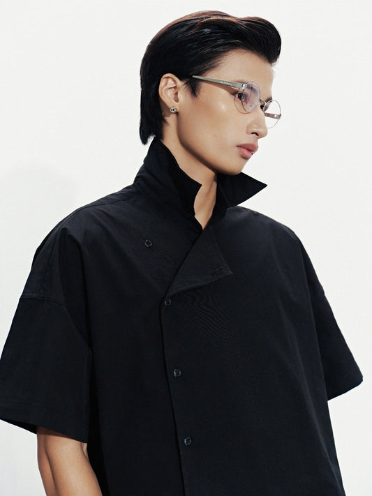 BLACK SLANT SHIRT
