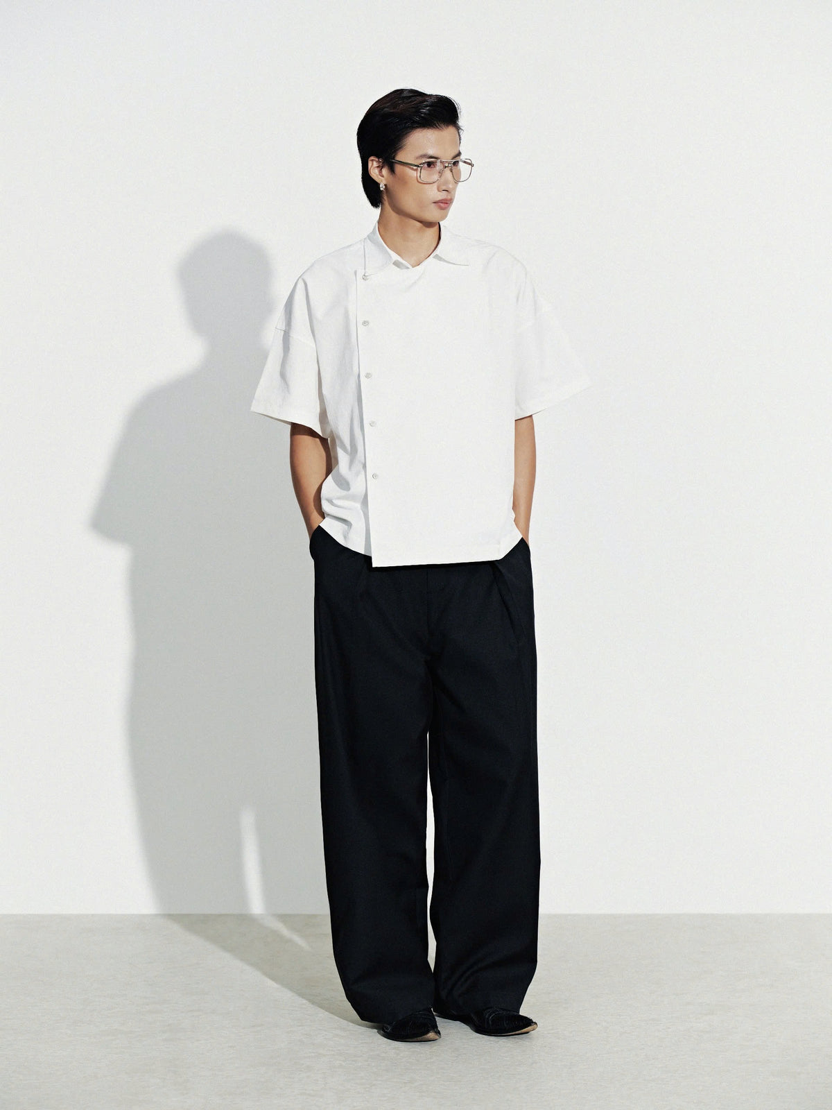 WHITE SLANT SHIRT