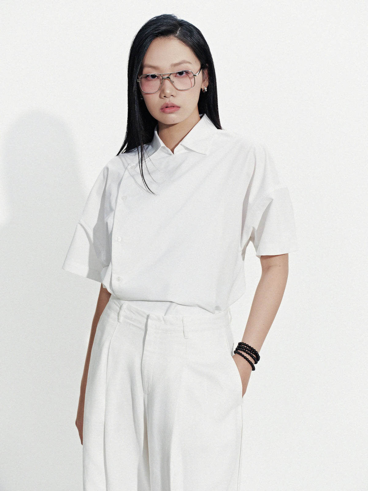 WHITE SLANT SHIRT