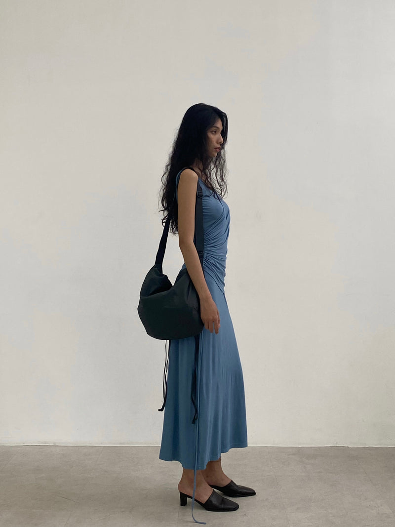 BLUE BAMBOO JERSEY RUCHED DRESS