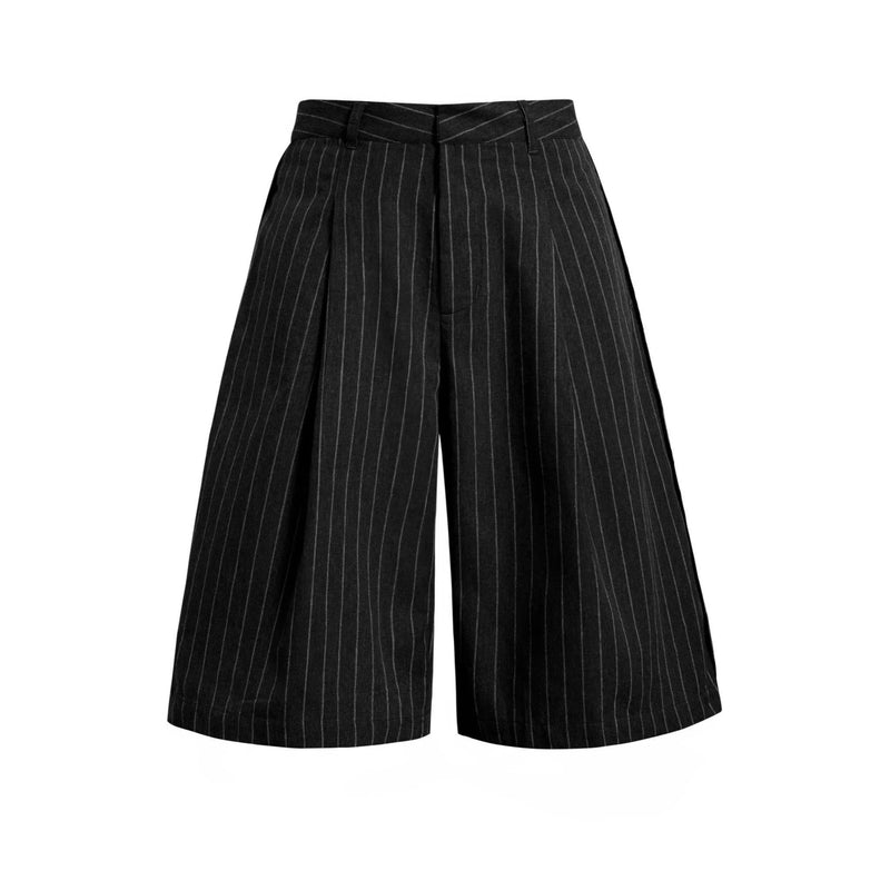 BLACK STRIPED BAGGY SHORTS
