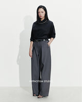 GREY RELAXED PLEATED TROUSERS