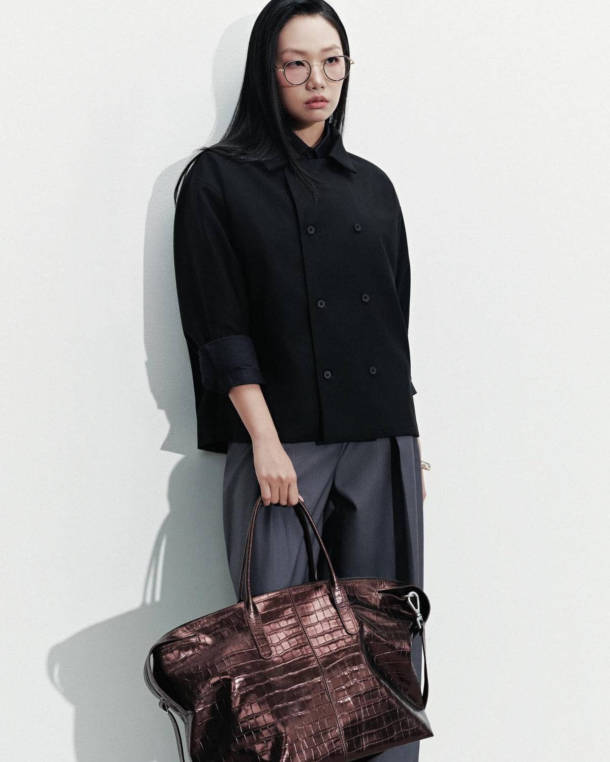 GREY RELAXED PLEATED TROUSERS