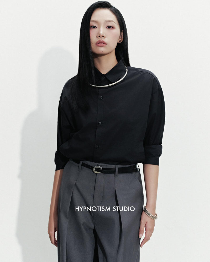 GREY RELAXED PLEATED TROUSERS