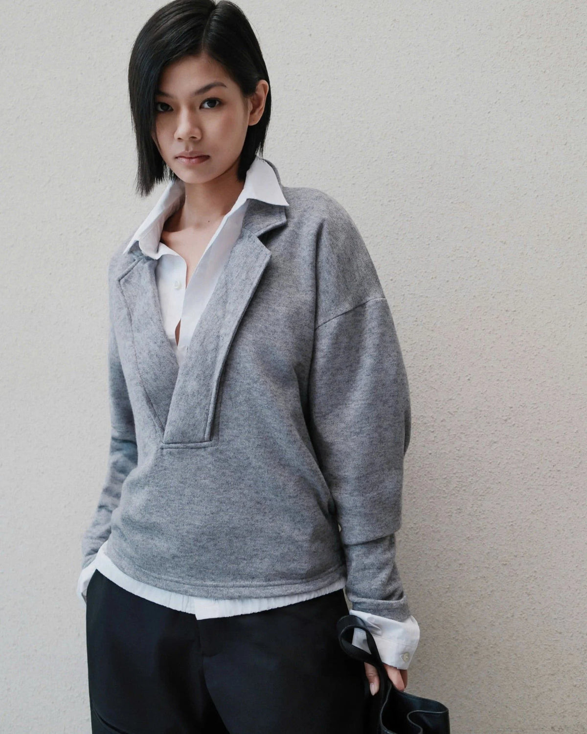 GREY DEEP CUT POLO