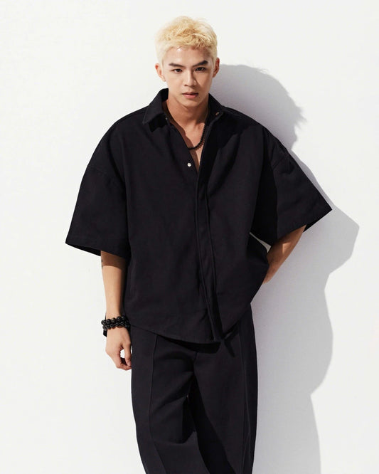BLACK WELTED POCKET SHIRT
