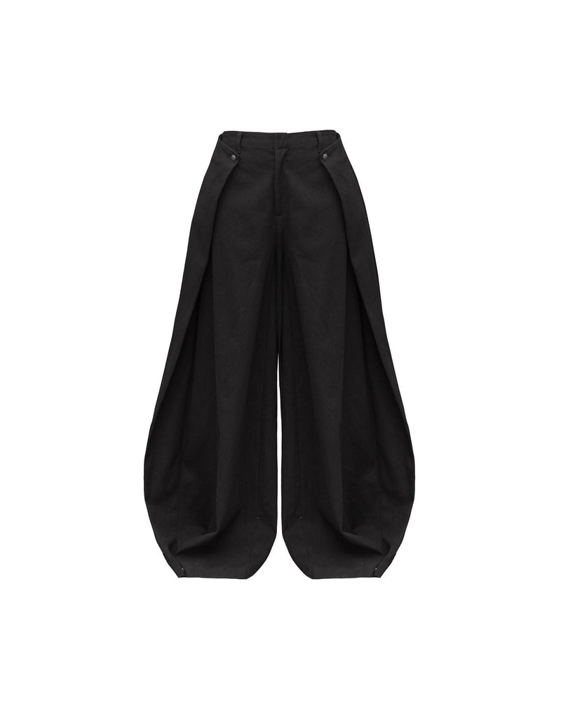 BLACK LOOSE WIDE PLEAT PANTS