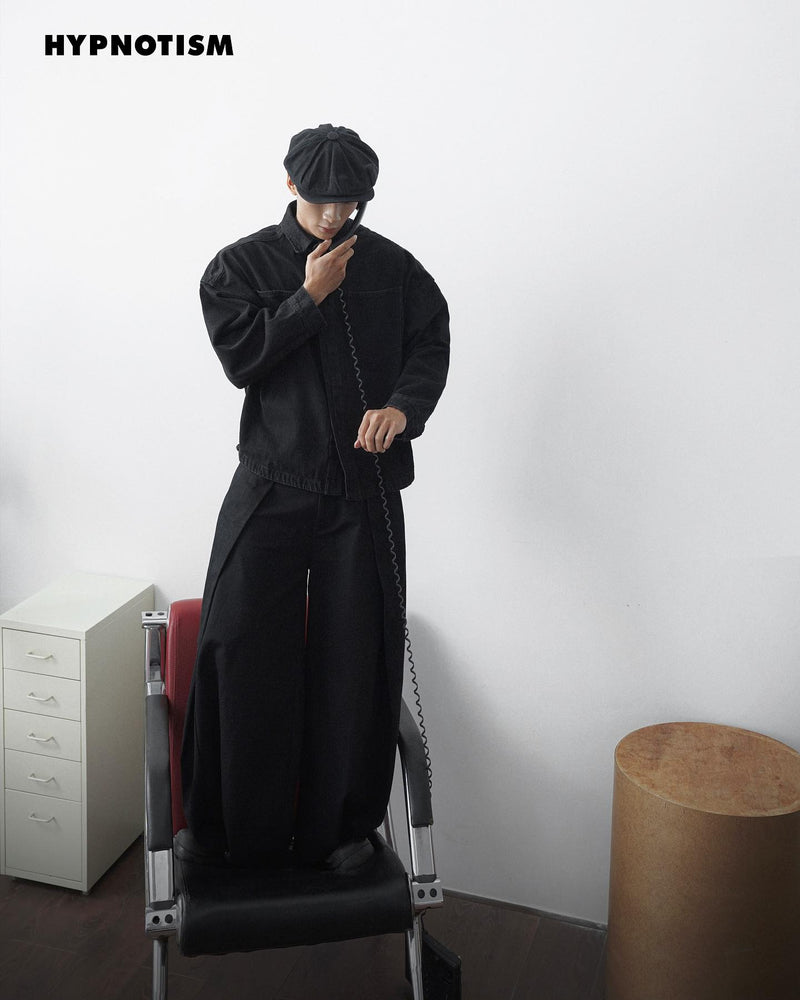 BLACK LOOSE WIDE PLEAT PANTS